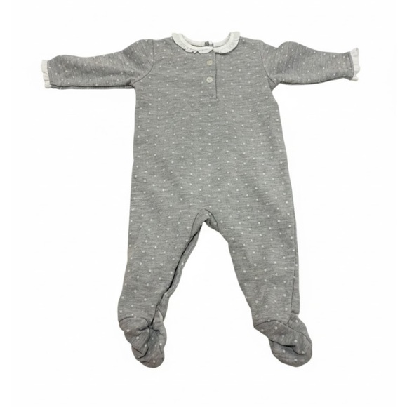 Calvin Klein Baby Girl Gray Polka Dot Ruffle Footie Sleeper Size 6-9 Months - Picture 2 of 4